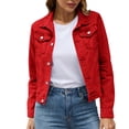 thumbnail image 2 of Bmisegm Women's Basic Solid Color Button Down Denim Cotton Jacket with Pockets Denim Jacket Coat Womens Denim Jacket Red L, 2 of 8
