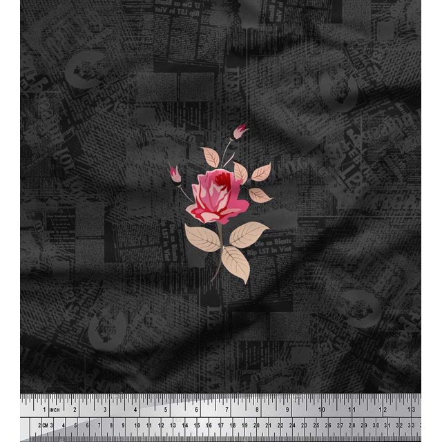 Soimoi Tissu de Velours Texture, Feuilles & Rose Fleur Tissu Imprimé 1 Yard 58 Inch Wide