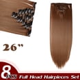 thumbnail image 2 of Full Head Clip Synthetic in Hair Extensions 8 Piece 18 Clips Hairpiece Long Curly Straight, 2 of 5