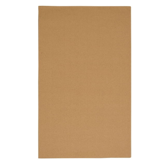 Rhodes Sisal 4' x 5'7" area rug in medium beige with yellow undertones, featuring a woven berber texture similar to boucle knit, crafted from wool yarns with a jute core and serged edges for a clean finish, suitable for layering or as an accent in small spaces.