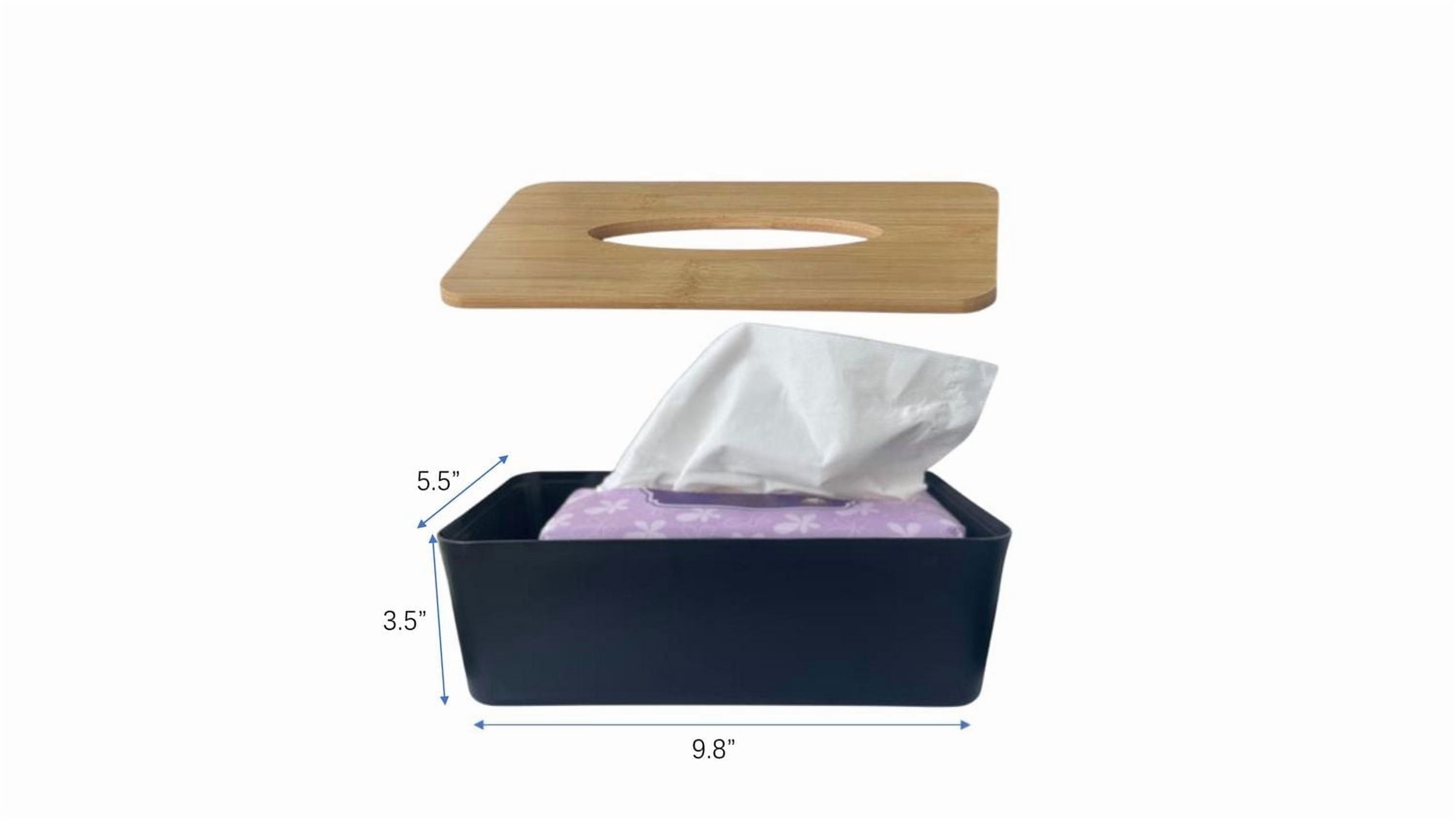 Mainstays Black Rectangular Tissue Box Holder with Bamboo Lid, 9.8" x 5.5"