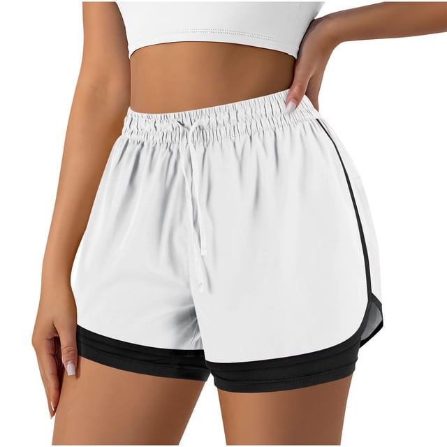 Plebaso Women's 2 in 1 Running Shorts Elastic Waist Drawstring Athletic Shorts Lightweight Workout Shorts