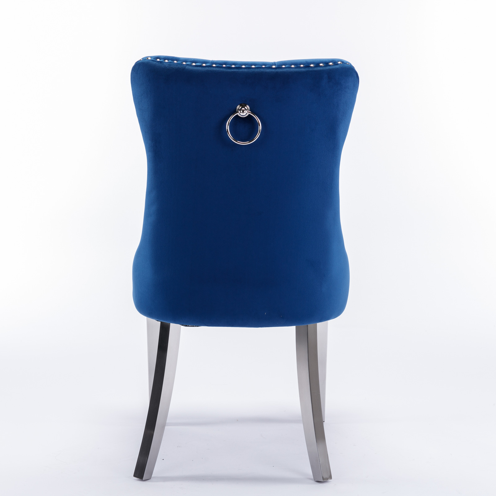 Noble House Velvet Upholstered Dining Chair Set of 2,Tufted with Siller Plated Legs & Nailhead Trim,Blue + Chrome