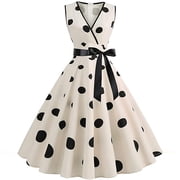 FcBaudy Sleeveless V-Neck Dress,Womens Dresses,Summer Dresses for Women Women Vintage V-Neck Sleeveless Print Evening Party Prom Dress Women Dress