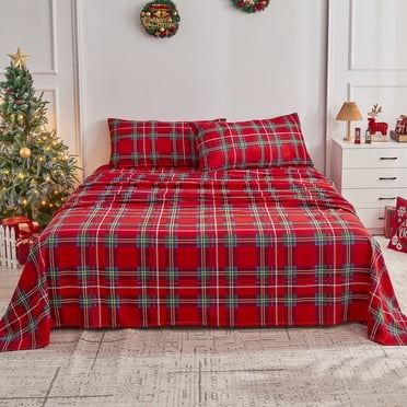 Gogreen 4PC Deep Pocket King Sheet Set Fit 17", Breathable Microfiber Super Soft King Size Sheet Set, Luxury Hotel Style Home Decor King Bed Sheet Set, Gift for Women, Men - Red Plaid