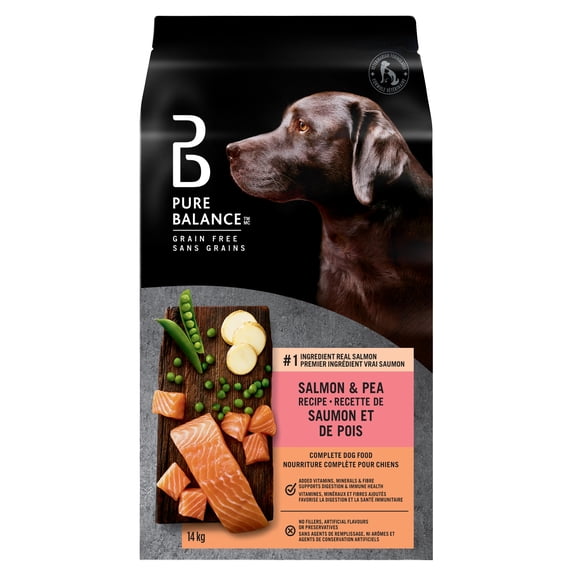 Nourriture complète pour chiens Recette de saumon et de pois sans grains Pure Balance, 14kg