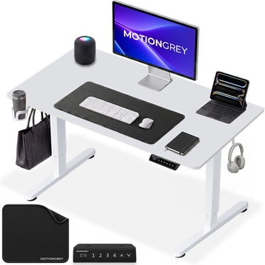 MotionGrey - Ergo2 Adjustable Electric Standing Desk with Memory Settings - 43" x 24" White Top White Frame - Ergonomic Desk for Home and Office