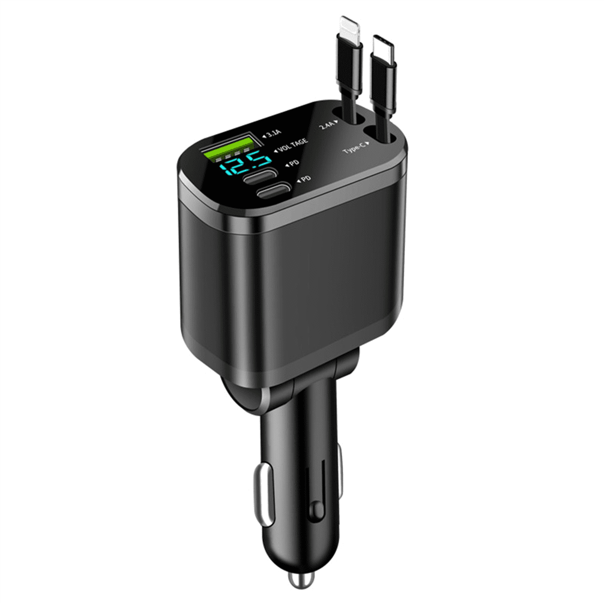 Car Charger Adapter Fast Charging USB Type C Car Charger with Retractable Type C Cords Cable Multi Port Car Adapter,1 x Phone charger