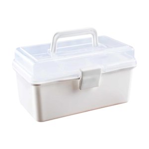 First Aid Kit 12.9Inch Transparent Plastic Empty Multipurpose Tackle Box with Gray Handle and Removable Tray for Tools First Aid Sewing Kit Arts Crafts Supplies Storage Fishing Tackle Box