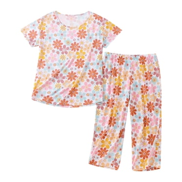 Kcodviy Women Pajamas Set Short Fall Pajamas Women Sleeve Top Capri Pants Cute Sleepwear Plus Matching Pajamas for Family Bedhead Pajamas Womens Pajama Shorts