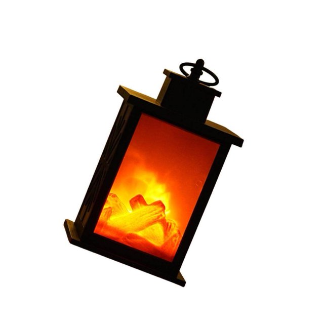 Portable LED Fireplace Lantern Flamless Fire Effect Mini Fireplace Lawn Lamp for Home Garden M Square