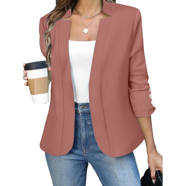 IMENGL Manteau cardigan Court à Col Cranté à Manches Longues d'Automne Brun, Rose 4TG, Taille M-5TG
