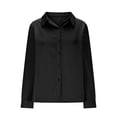 thumbnail image 4 of Yanlir Chemisier Haut à Revers en Satin Uni pour Femme, Printemps Automne, Col Rond, Mode Décontractée, Blouse à Boutons, Chemise Confortable pour le Bureau, le Travail, le Port Quotidien (Noir, M), 4 of 6