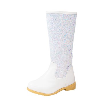 Gubotare Girls Riding Boots Girls Boots Kids Western Riding Mid Calf Boots with Side Zipper (Toddler/Little Kid/Big Kid) Size 1 (White,Big Kids 1)
