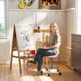 thumbnail image 2 of HOMCOM Tabouret Roulant Réglable, Chaise de Salon en PU avec Repose-Pieds, Rose, 2 of 10