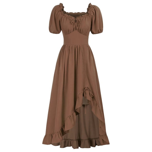 Pisexur Womens Gothic Dress High Wasit Corset Dress Retro Renaissance Dress Solid Color Short Sleeve Medieval Dress Fashion Flowy Square Neck Drawstring Maxi Dress Ruffle Tunic Cocktail Dress
