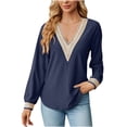 thumbnail image 3 of Pompotops T-shirt Mode Femme Col en V Dentelle Manches Longues Ample Liquidation, 3 of 7
