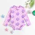 thumbnail image 2 of Toddler Girls Bathing Suits Rash Guard Striped Ruffle Long Sleeve Sun Protection Cute Swimwear Bathing Suits 12-18 Months, 2 of 7