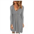 thumbnail image 1 of LLYwey Offres Robes d'Automne pour Femmes 2024 Invité de Mariage Décontracté Solide Col en U Boutons Manches Longues Robe Taille Nouvelle Robes Décontractées Gris P, 1 of 8
