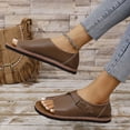 thumbnail image 4 of Womens Flat Sandals Slip on Toe Ring Buckle Strap Open Toe Thick Sole Summer Beach Leather Sandals Brown, 4 of 9