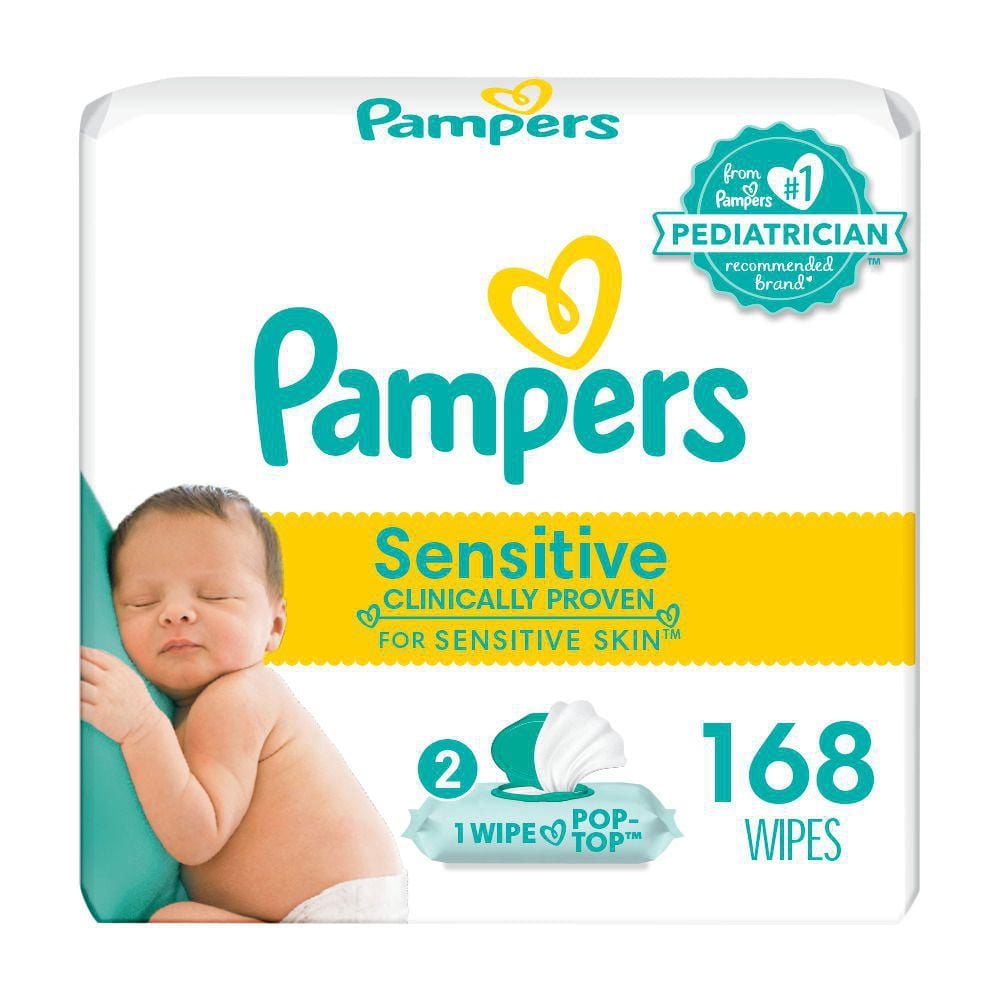 Pampers Baby Wipes Sensitive Perfume Free, 2 Flip-Top Packs (168 Wipes Total)