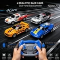 thumbnail image 3 of Electric Slot Car Race Track Sets with 4 High-Speed Racing Slot Cars Dual Racing Game with 2 Controllers Circular Overpass Track Featuring Flash Bridge Pendulum Gifts Toys for Boys Kids Age 6 7 8-12, 3 of 7