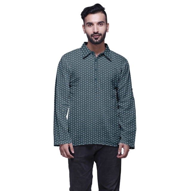 Atasi Kurta Court Indien pour Hommes à Manches Retroussables Chemise Classique Vêtements Décontractés