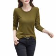 thumbnail image 2 of RXIRUCGD Hauts pour Femmes 2024 Col Rond Couleur Unie Chemise de Base Manches Longues Col Rond Haut/chemise, Vert Armée, Taille : 3TG, 2 of 6