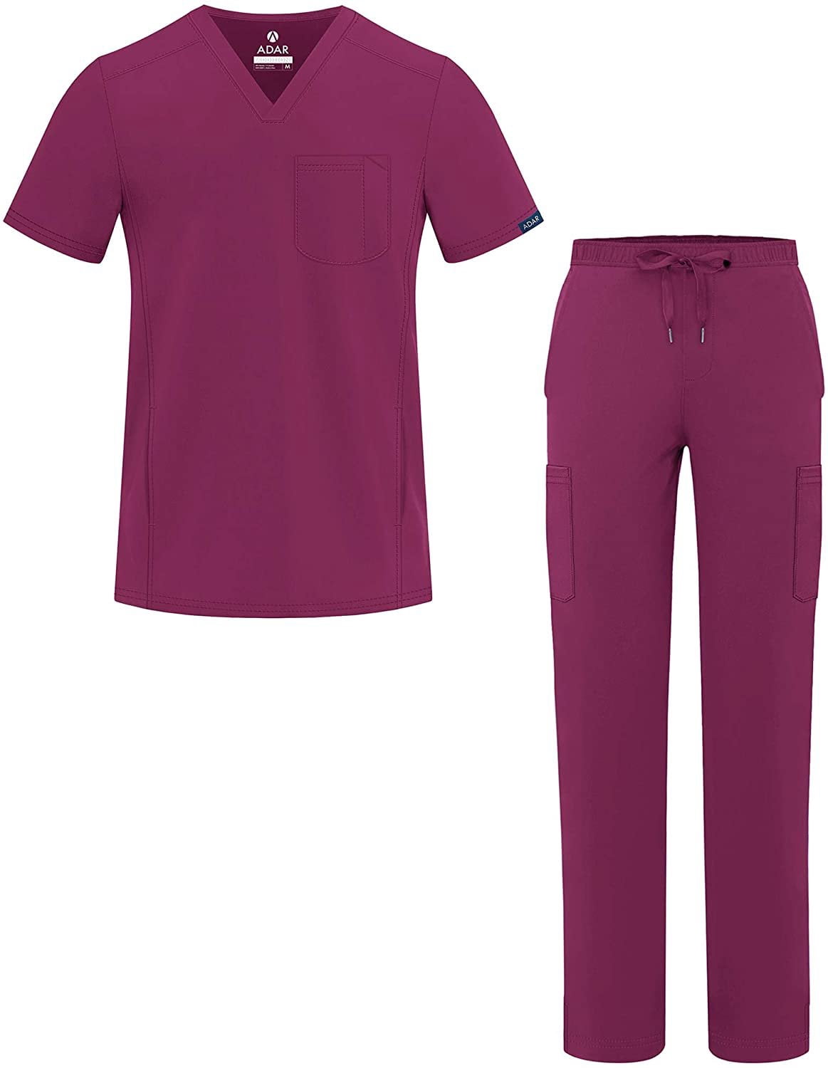 Adar Addition Go-Everyday Scrub Set for Men - Stylish Scrub Top & Cargo Scrub Pants - A9800 - Wine - M