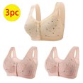 thumbnail image 3 of Bigersell Front Closing Bra 3pcs Wire-Free Bra Style R-13 Breathable Support Bras Pack R-13-khaki, 3 of 5
