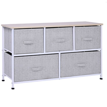 HOMCOM Commode de Rangement en Lin à 5 Tiroirs avec Cadre en Métal