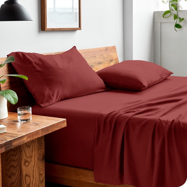 Bare Home Washed Sheet Set - Premium 1800 Collection - Deep Pocket - 4 Piece - King, Rosewood