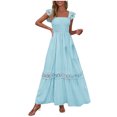thumbnail image 2 of Wiyuqeen Robes d'Été en Dentelle pour Femmes à Manches à Volants, Robe Tunique Smockée, Robe Maxi à Carreaux à Encolure Carrée, Robes Fluides pour les Vacances, 2 of 9