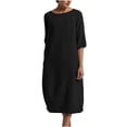 thumbnail image 1 of RKSTN Robe Maxi pour Femme Grande Taille Robe d'Été Simple Coton-Lin Col Rond Robe de Plage Manches Courtes Plissée Ligne A Robe Midi, 1 of 8