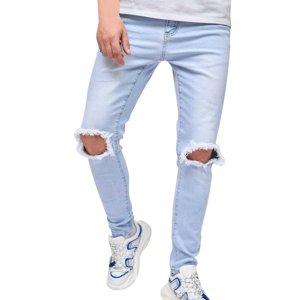 Ketyyh-chn99 Men's Jeans 2024 Casual Pants Shorts Male Men's Jeans Comfort Stretch Denim Straight Leg Relaxed Solid Color Ripped Jeans Blue,L