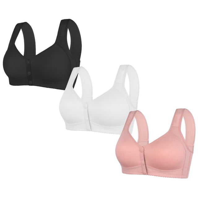 LOVZFMLL 3 Pack Plus Size Bras for Women Solid Color Comfort Soft Push Up Bra No Underwire Full Coverage Front Closure Everyday Bralettes O 4XL