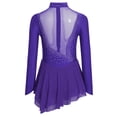 thumbnail image 2 of RUNQHUI Robe Justaucorps de Danse Ballet de Patinage Artistique pour Filles Enfants à Col Montant, Manches Longues, en Maille, Brillante avec Strass, Violet 10, 2 of 7