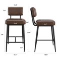 thumbnail image 2 of Set of 2 Counter Height Bar Stools, 26 Inch Faux Leather Upholstered Stool with Back & Metal Legs, Modern Barstool Set for Kitchen Island, Bar, Dining, Brown, 2 of 9