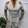 thumbnail image 2 of Birdeem Chemises pour Hommes Ensemble Décontracté Col en V Patchwork Manches Courtes et Shorts, 2 of 12