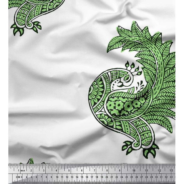 Soimoi Poly Georgette Fabric Peacock Block Decor Fabric Printed Yard 42 Inch Wide