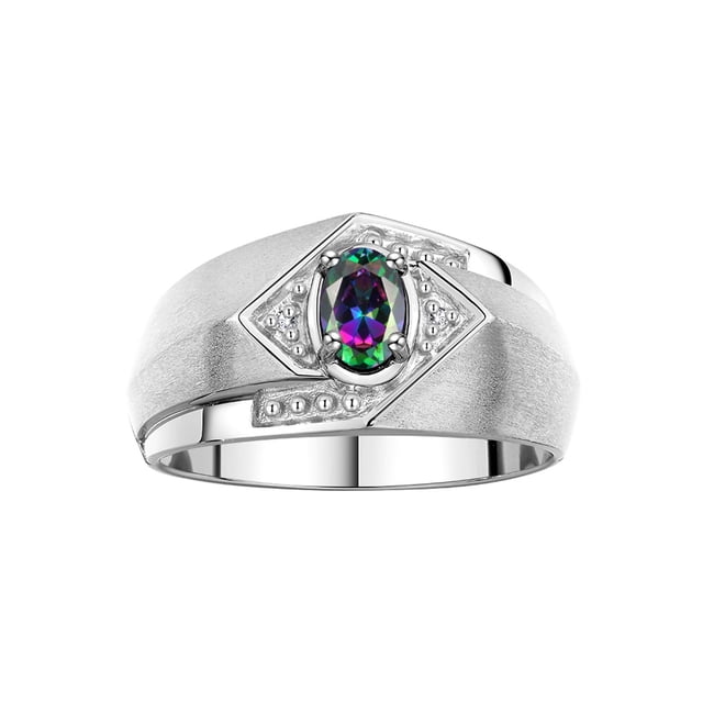 RYLOS Mens Rings Sterling Silver Ring 6X4MM Oval Shape Gemstone & Diamond Ring Alexandrite June Birthstone Rings For Man Silver Rings, Size 13