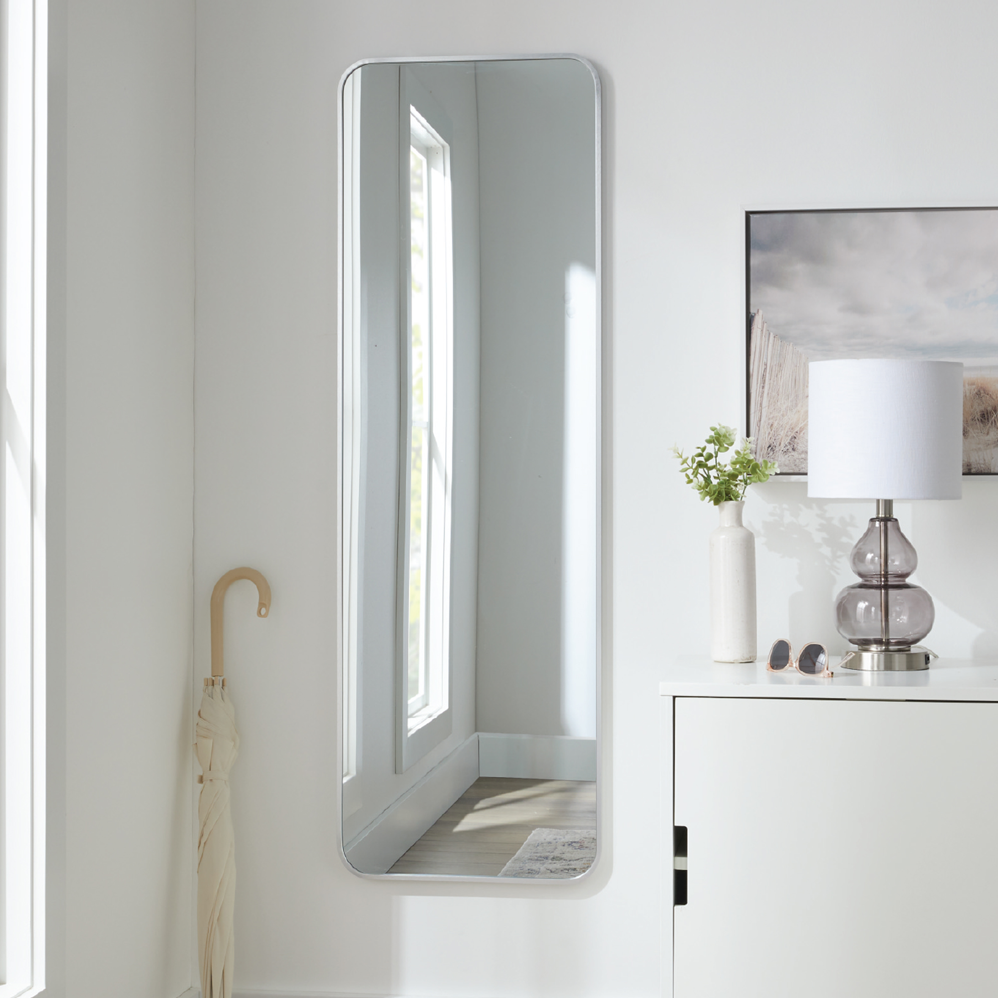 Better Homes & Gardens Miroir de porte 16 po x 48 po. avec cadre en aluminium, coins arrondis, fini  Nickel Satinéé.