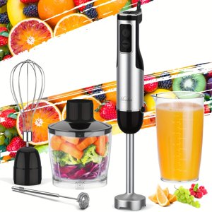 Mélangeur d'immersion 1100W 5-in-1 Mélangeur portatif multi-usages 12-Speed Mélangeur de bâtons 20.29oz Bécher 16.91oz Fromage de lait de fouet d'oeuf d'œuf d'occasion noir