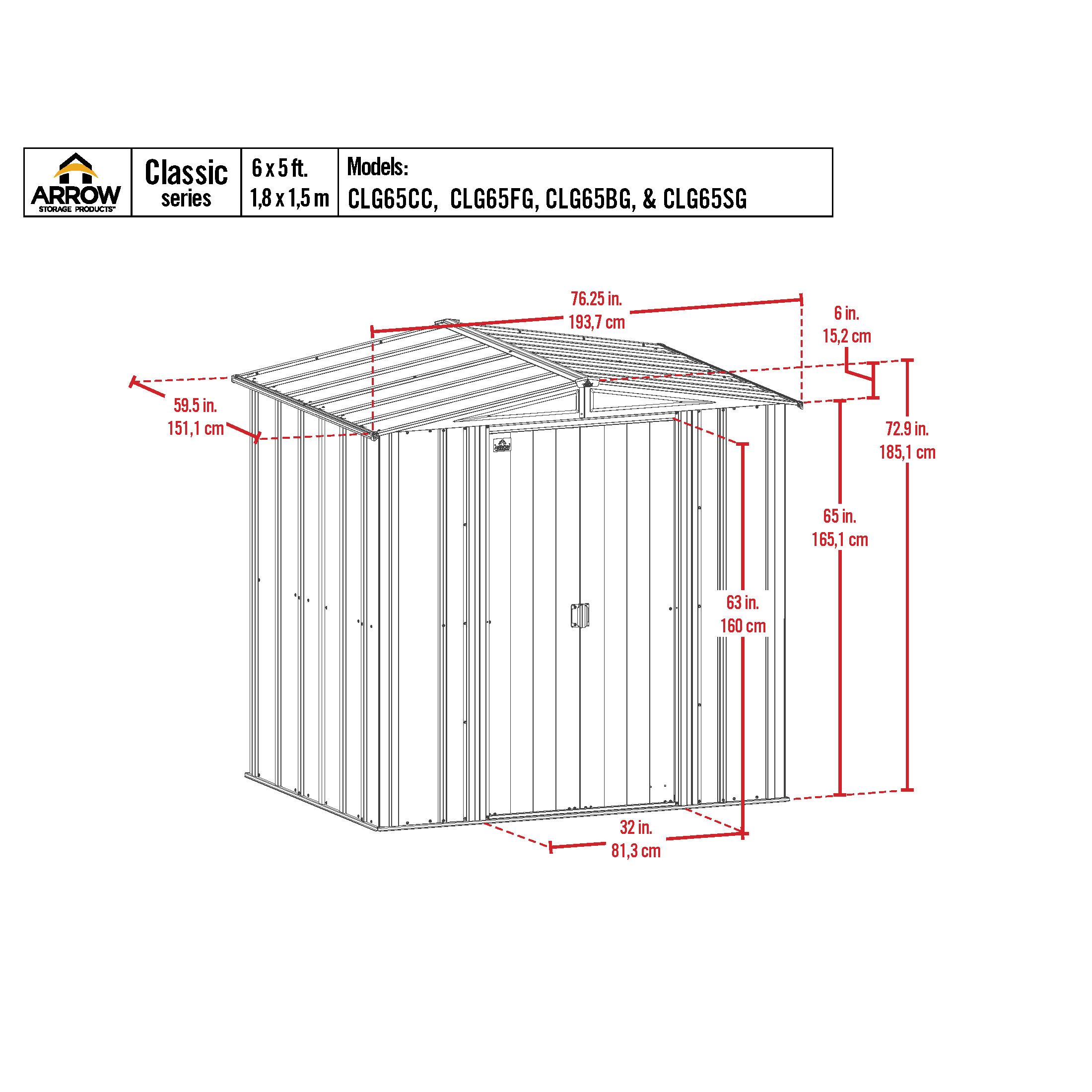 Arrow 5 x 6 x 6 ft Green Shed