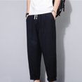 thumbnail image 1 of asjyhkr Plus Size Mens Linen Pants Elastic Waist Drawstring Hiking Beach Cropped Pants with Pockets,M-5XL, 1 of 7