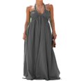 thumbnail image 1 of Robe à Col Licou à Nouer pour Femmes, Couleur Unie, pour l'Été, Tenue Décontractée, 1 of 2