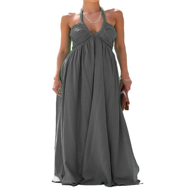 Robe à Col Licou à Nouer pour Femmes, Couleur Unie, pour l'Été, Tenue Décontractée