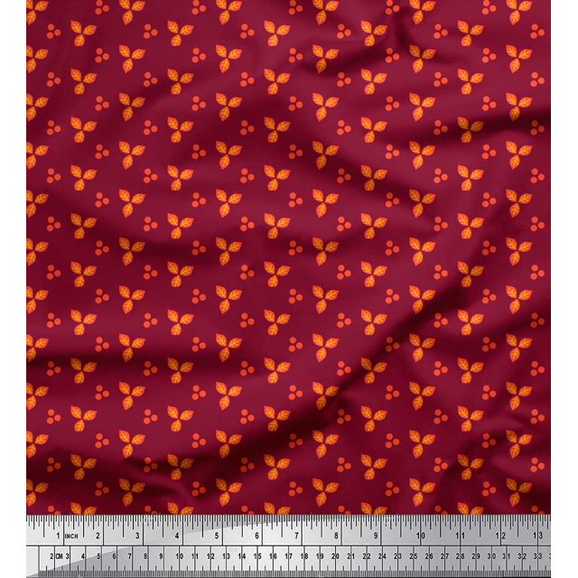 Pomme Rouge Tissu de Crêpe de polyester Dot & Feuilles Décor Tissu Imprimé Yard 52 Pouces de Large
