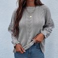 thumbnail image 2 of Mrat Chandails Rayés pour Femmes Chandail Décontracté Mode Couleur Unie Manches Longues Col Rond Froncé Blouse Hauts Chandails en Tricot pour Femmes P-43 Gris TG, 2 of 7