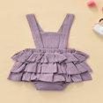 thumbnail image 3 of Baby Summer Ruffle Romper  Sleeveless Elastic Waist Rainbow Embroidery Strap Bodysuit, 3 of 6